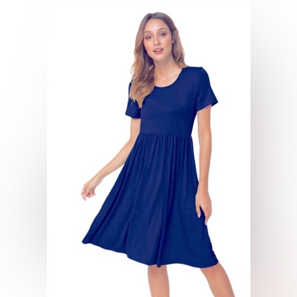 Db Moon Dresses & Skirts - NWT DB Moon Classic Short-Sleeve Blue Midi Dress Sz m